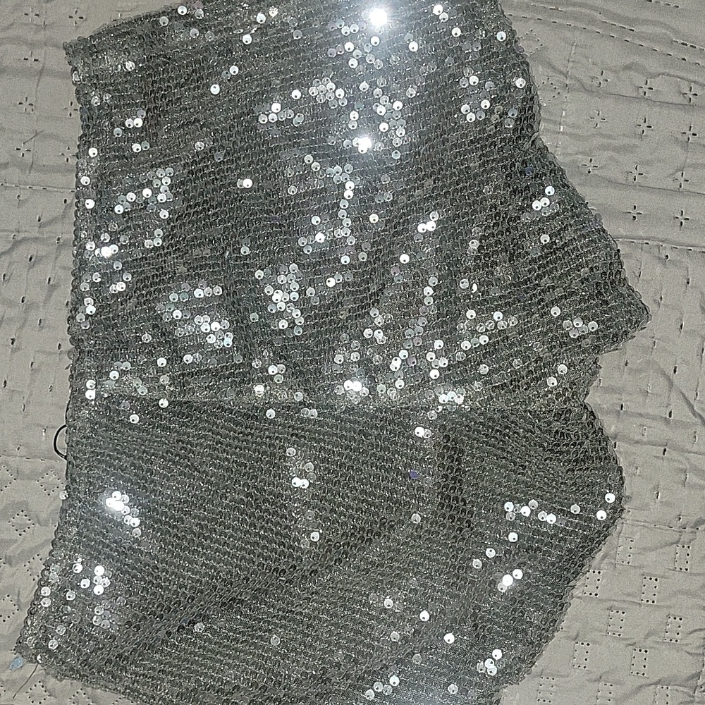 Fashion Nova Silver Sequin Micro Shorts - Picture 2 of 6
